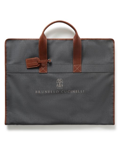 Brunello Cucinelli Leather-Trimmed Logo-Print Canvas Garment Bag