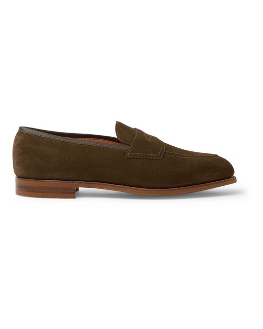 Edward Green Piccadilly Leather-Trimmed Suede Penny Loafers