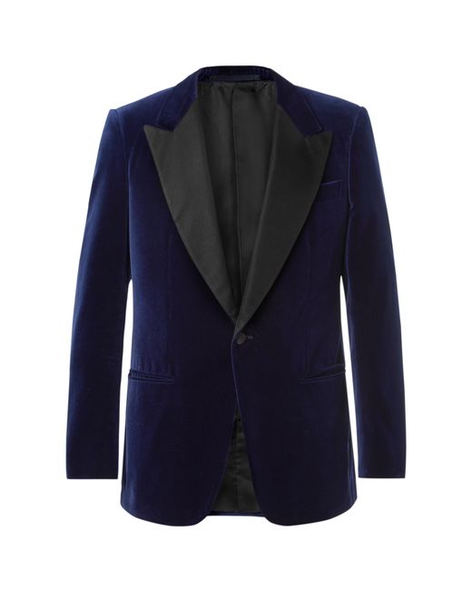Kingsman Navy Slim-Fit Satin-Trimmed Cotton-Velvet Tuxedo Jacket