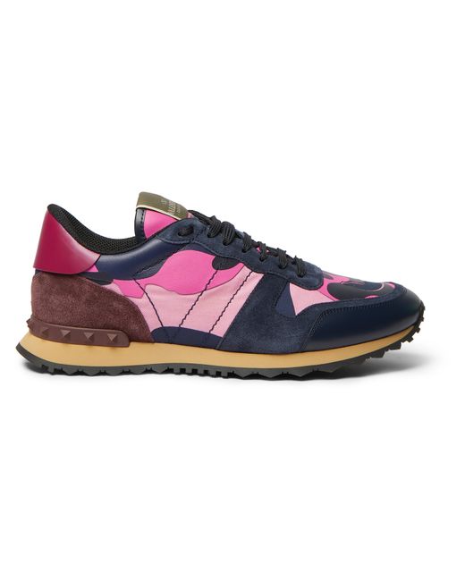 Valentino Garavani Rockrunner Camouflage-Print Canvas Leather and Suede Sneakers