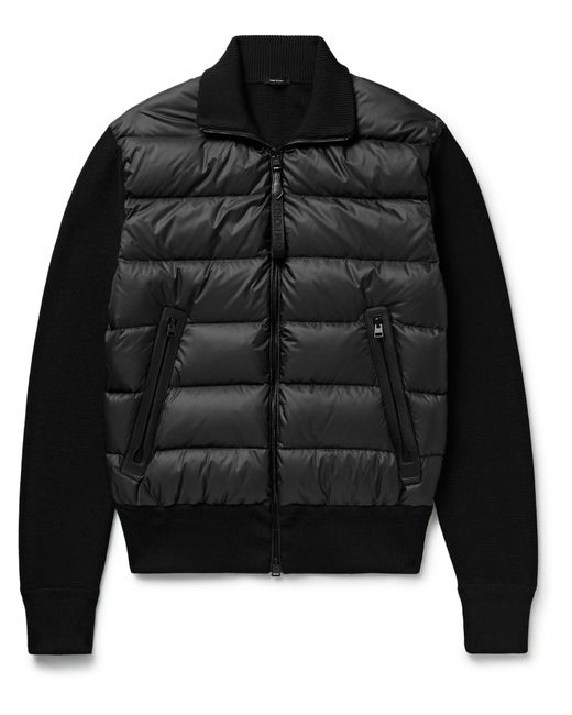 Tom Ford Slim-Fit Leather-Trimmed Ribbed Wool and Quilted Shell Down Jacket