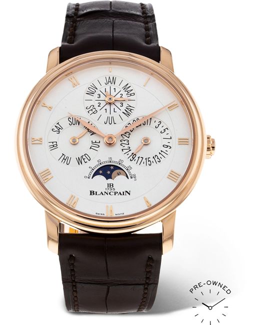 Blancpain Pre-Owned 2014 Villeret Automatic Perpetual Calendar 38mm 18-Karat Red Gold and Alligator Watch Ref. No. 6057-3642-55A