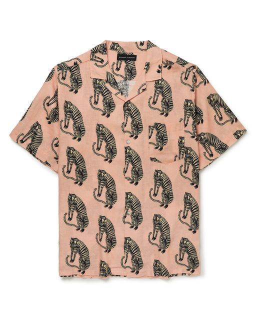 Desmond & Dempsey Camp-Collar Printed Linen Pyjama Shirt