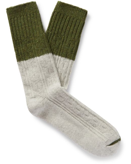 Thunders Love Colour-Block Cable-Knit Wool-Blend Socks