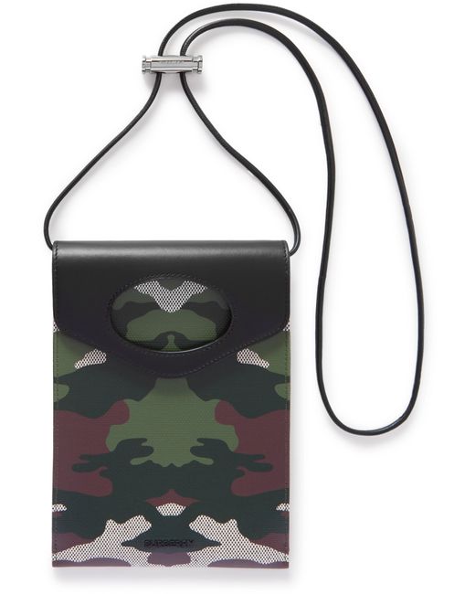 Burberry Leather-Trimmed Camouflage-Print Canvas Pouch with Lanyard