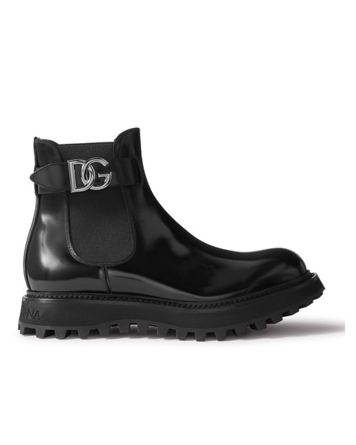 Dolce & Gabbana Logo-Embellished Glossed-Leather Chelsea Boots