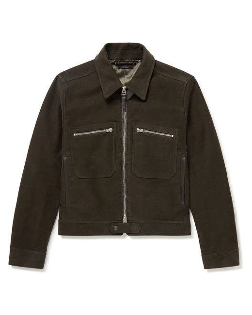 Tom Ford Slim-Fit Leather-Trimmed Cotton-Moleskin Blouson Jacket