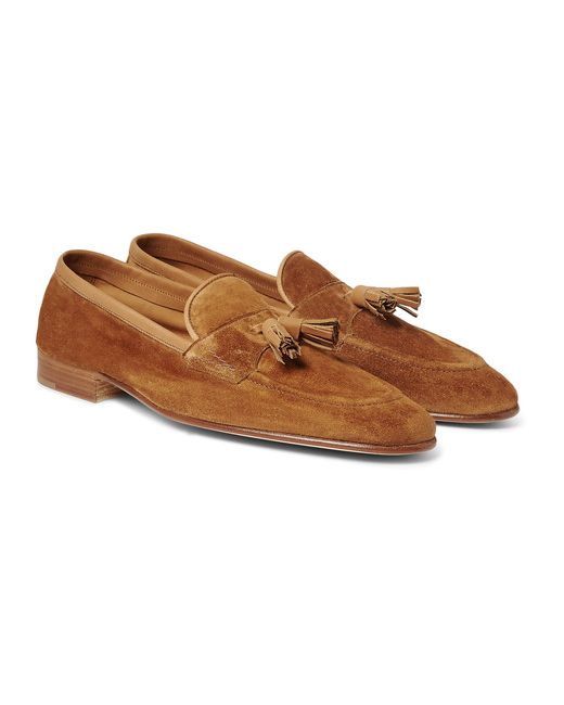 Edward Green Portland Leather-trimmed Suede Tasselled Loafers