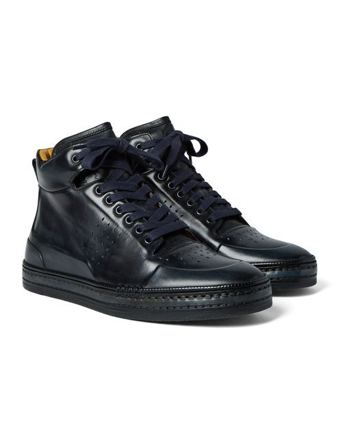 Berluti Polished Venezia Leather High-top Sneakers