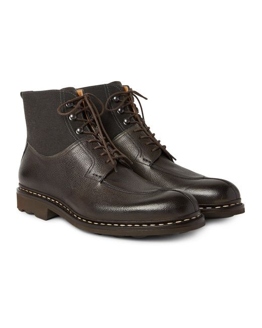 Heschung Ginkgo Pebble-grain Leather And Canvas Boots