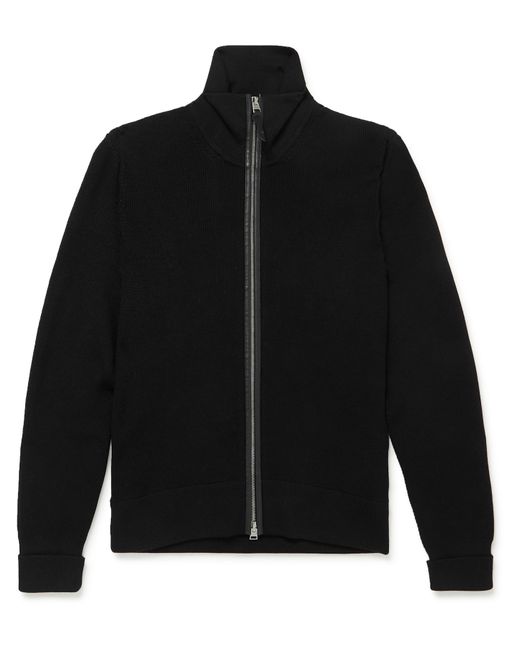 Tom Ford Slim-Fit Leather-Trimmed Wool Zip-Up Cardigan