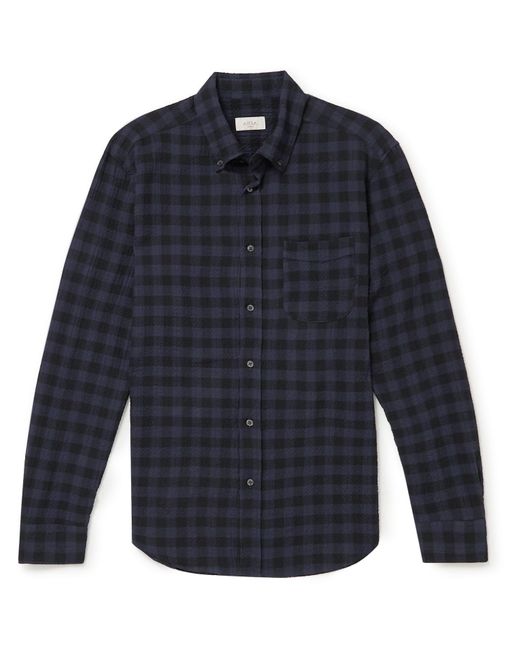 Altea Button-Down Collar Checked Cotton-Blend Seersucker Shirt