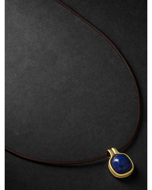 Fernando Jorge Cushion 18-Karat Leather and Lapis Lazuli Necklace