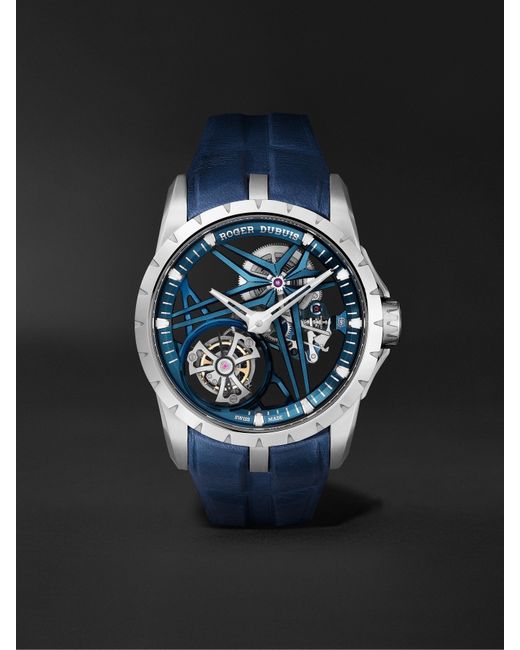 Roger Dubuis Excalibur Cobalt Limited Edition Flying Tourbillon Hand-Wound 42mm CarTech Micro-Melt BioDur CCMTM and Leather Watch Ref. No. DBEX0838