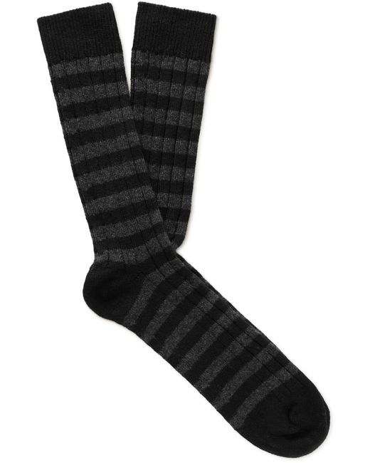 William Lockie Striped Ribbed Cashmere-Blend Socks