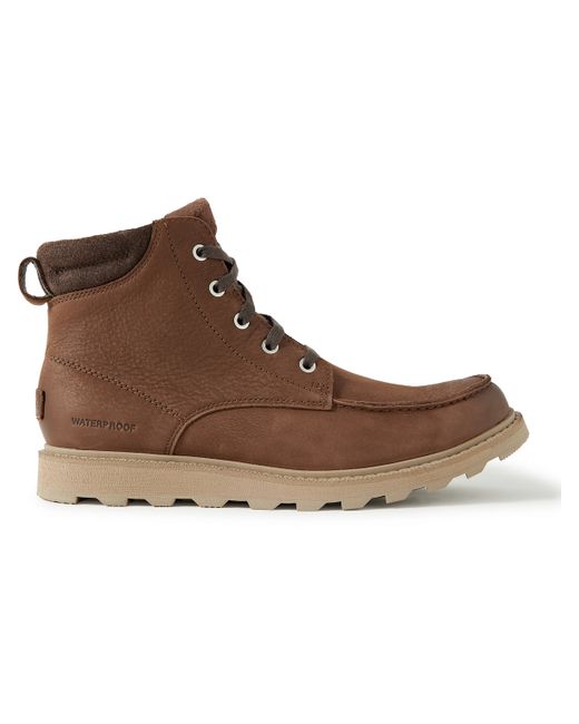 Sorel Madson II Moc Suede-Trimmed Burnished Textured-Leather Boots