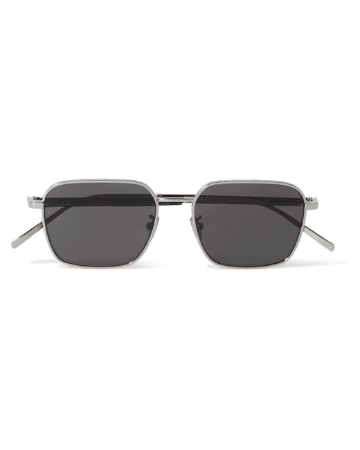 Berluti Square-Frame Leather-Trimmed Palladium-Tone Sunglasses