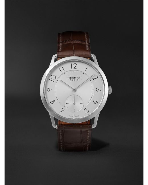 Hermès timepieces Slim Acier Automatic 39.5mm Stainless Steel and Alligator Watch Ref. No. 041760WW00