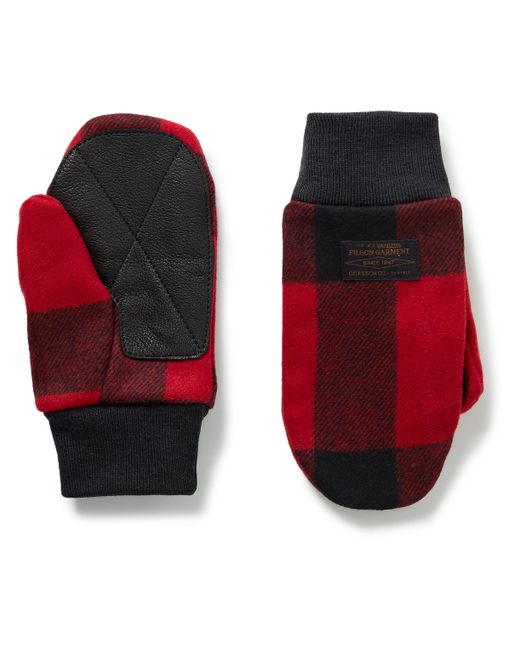 Filson Leather-Panelled Checked Mackinaw Wool Mittens