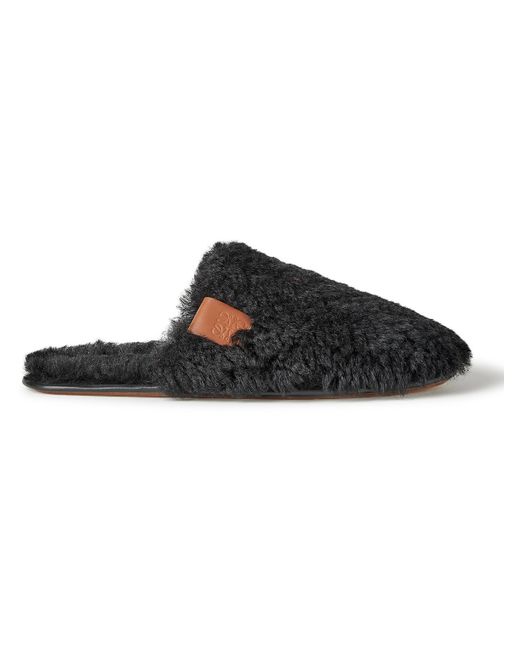 Loewe Leather-Trimmed Shearling Slippers