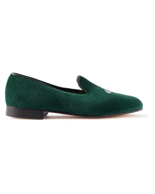 George Cleverley Albert Leather-Trimmed Embroidered Velvet Loafers