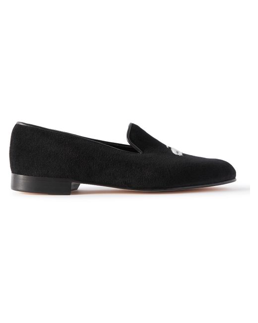 George Cleverley Albert Leather-Trimmed Embroidered Velvet Loafers
