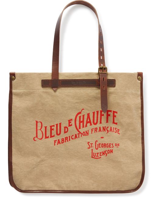 Bleu De Chauffe Leather-Trimmed Logo-Print Cotton-Canvas Tote Bag