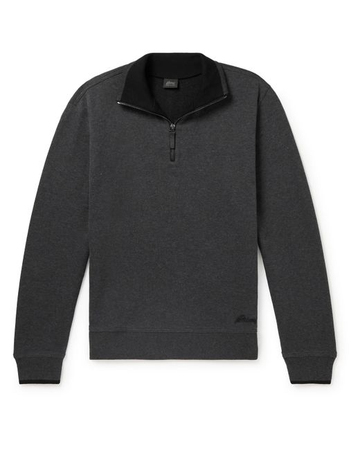 Brioni Logo-Embroidered Cotton-Blend Jersey Half-Zip Sweatshirt
