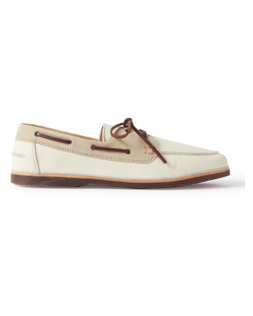 Brunello Cucinelli Suede-Trimmed Full-Grain Leather Boat Shoes