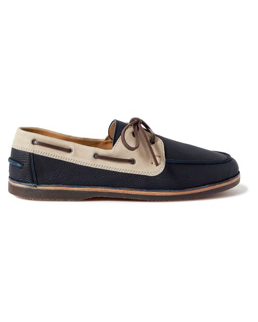 Brunello Cucinelli Suede-Trimmed Full-Grain Leather Boat Shoes