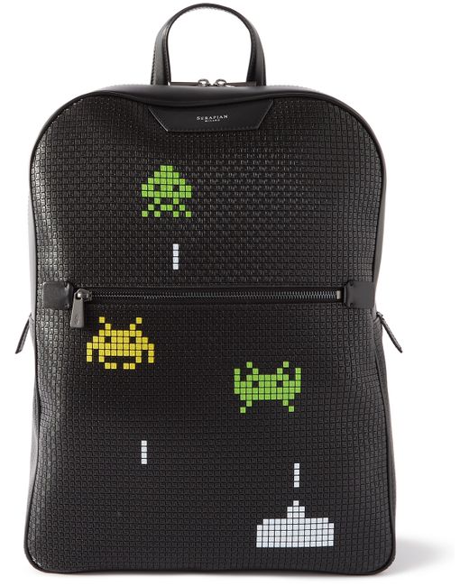 Serapian Space Invaders Leather-Trimmed Printed Stepan Coated-Canvas Backpack