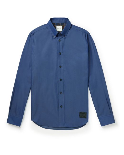 Paul Smith Button-Down Collar Logo-Appliquéd Cotton-Chambray Shirt