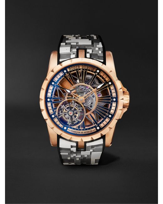 Roger Dubuis Excalibur 45 Limited Edition Automatic Skeleton 45mm 18-Karat Gold and Rubber Watch Ref. No. RDDBEX0904