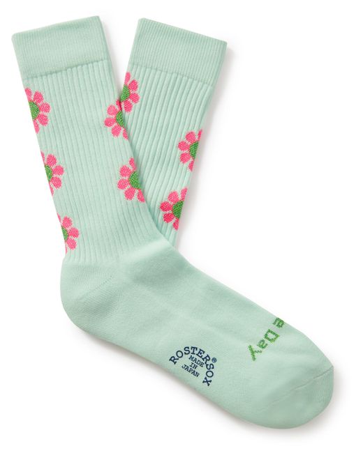 Rostersox Peace Intarsia Ribbed Cotton-Blend Socks