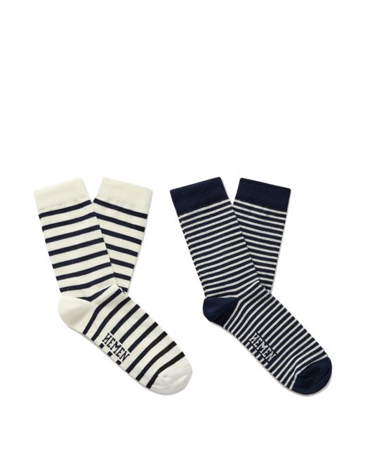 Hemen Biarritz Two-Pack Striped Organic Cotton-Blend Socks