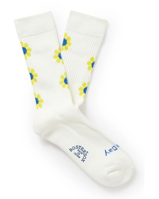Rostersox Peace Intarsia Ribbed Cotton-Blend Socks
