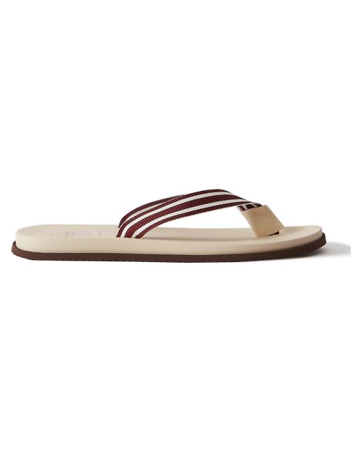 Brunello Cucinelli Leather-Trimmed Striped Grosgrain Sandals