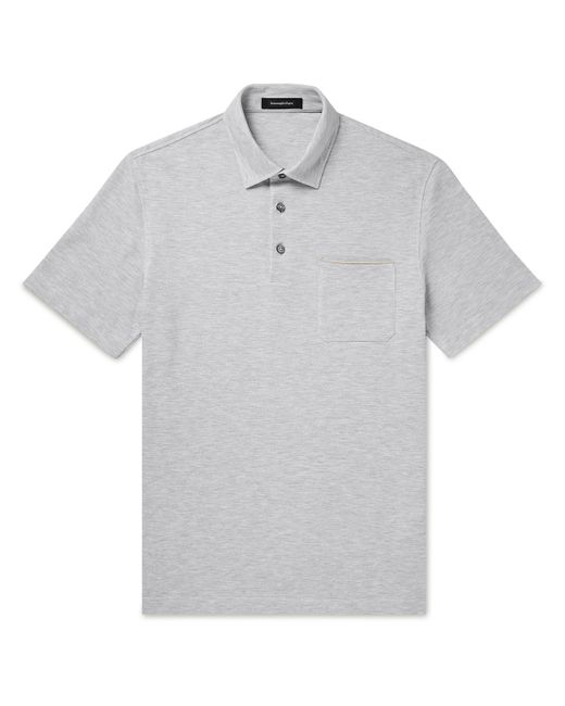 Ermenegildo Zegna Leather-Trimmed Cotton-Piqué Polo Shirt