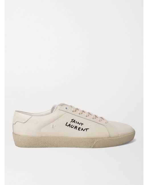 Saint Laurent SL/06 Court Classic Leather-Trimmed Logo-Embroidered Distressed Canvas Sneakers