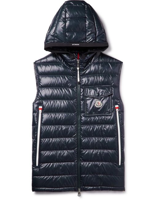 Moncler Ragot Logo-Appliquéd Quilted Glossed-Shell Hooded Down Gilet