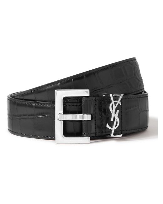 Saint Laurent 3cm Croc-Effect Leather Belt