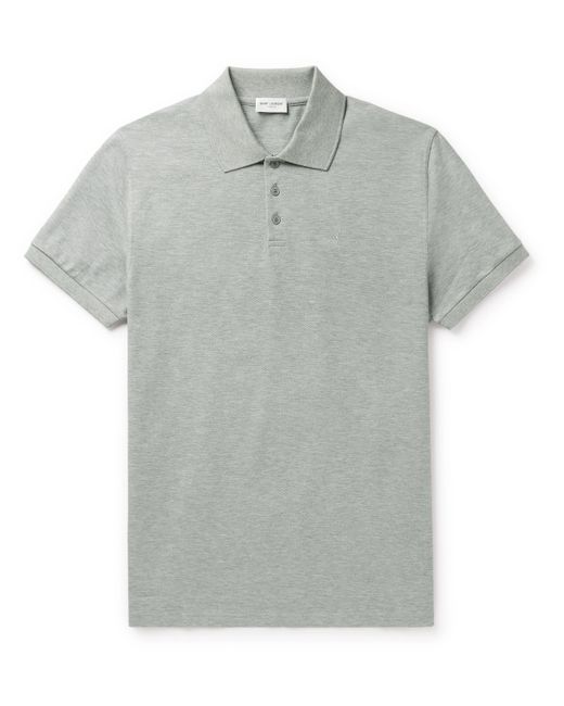 Saint Laurent Logo-Embroidered Cotton-Piqué Polo Shirt