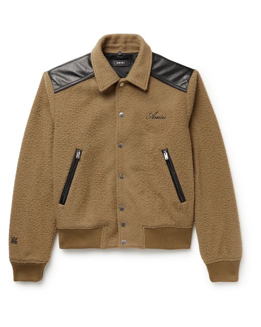 Amiri Leather-Trimmed Logo-Embroidered Boiled Wool-Blend Bomber Jacket