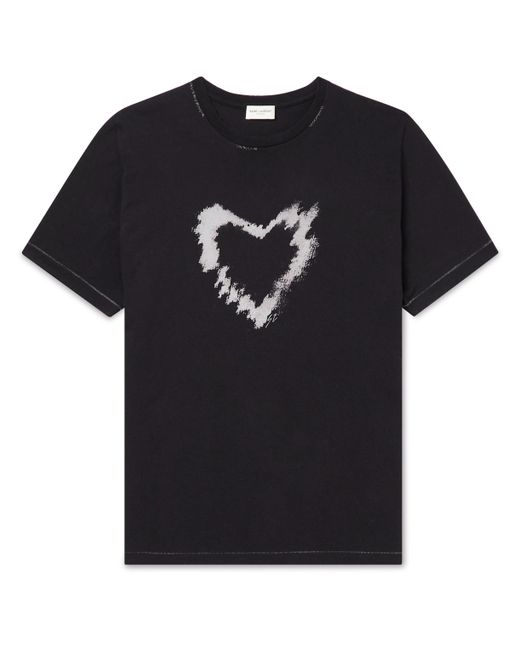 Saint Laurent Distressed Printed Cotton-Jersey T-Shirt