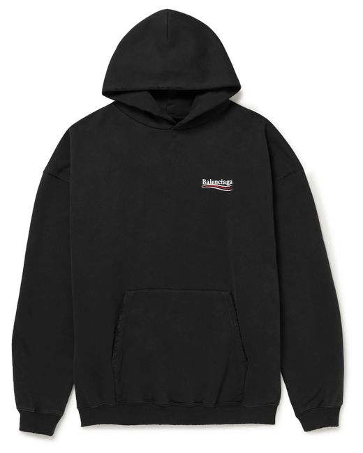 Balenciaga Oversized Distressed Logo-Embroidered Cotton-Jersey Hoodie