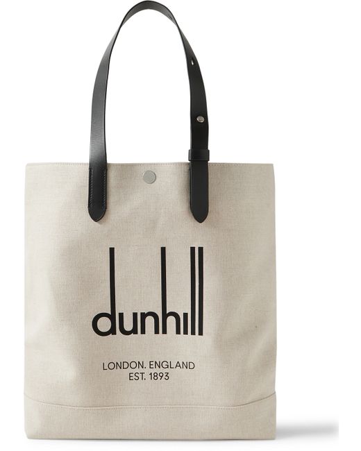 Dunhill Legacy Leather-Trimmed Logo-Print Cotton-Canvas Tote Bag