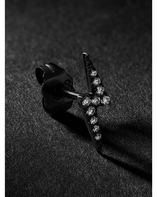 Maria Tash Lightning Bolt 11mm 18-Karat Blackened Gold Diamond Single Earring