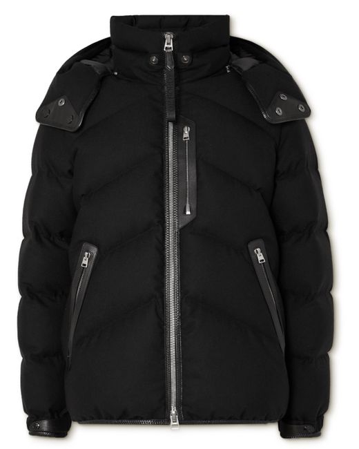 Tom Ford Leather-Trimmed Quilted Cashmere and Wool-Blend Felt Hooded Down Jacket
