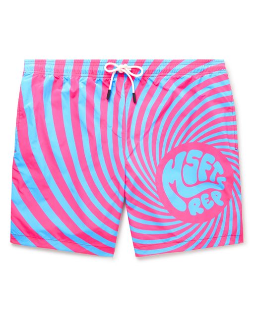 MSFTSrep Slim-Fit Mid-Length Striped Logo-Print Swim Shorts