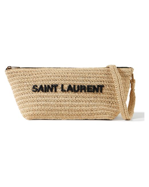 Saint Laurent Logo-Embroidered Raffia Messenger Bag